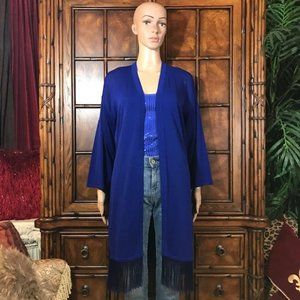 Chico's Travelers Seafaring Blue Fringe Cardigan